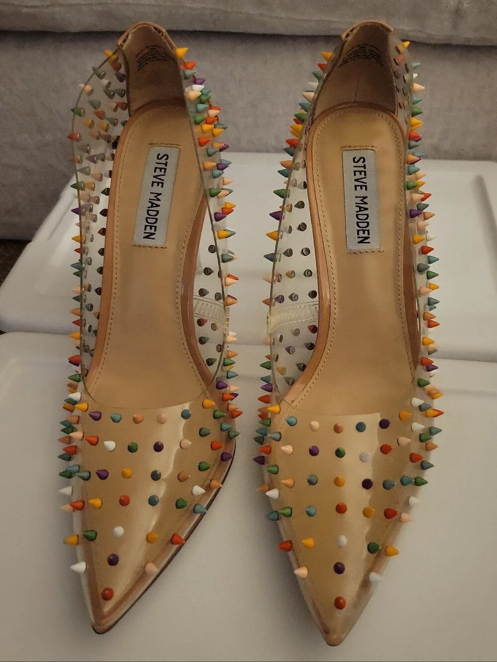 Steve Madden Rainbow Studded Clear Pointed Toe Stiletto Heels Size 8